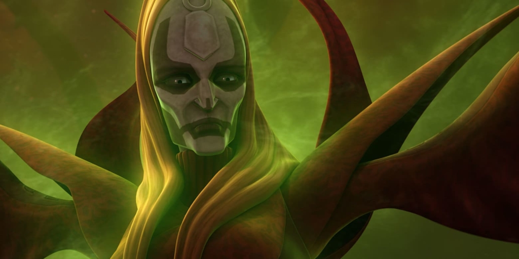 Mother Talzin surrounded by green smoke.