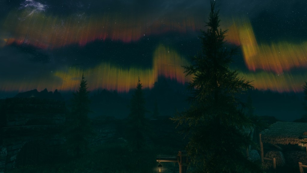 Skyrim: trees at night.